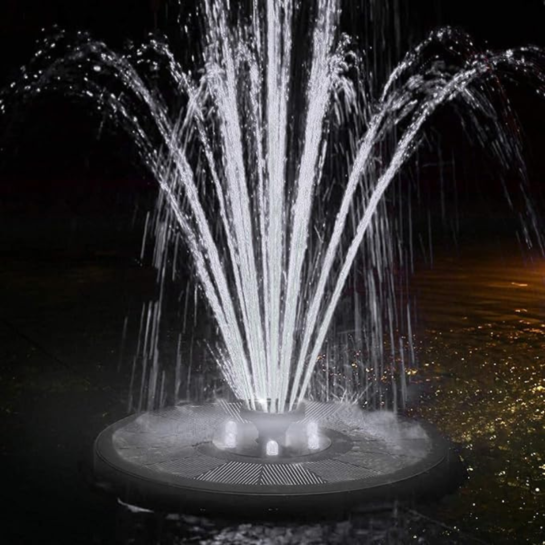 Solar-powered fountain with LED lighting